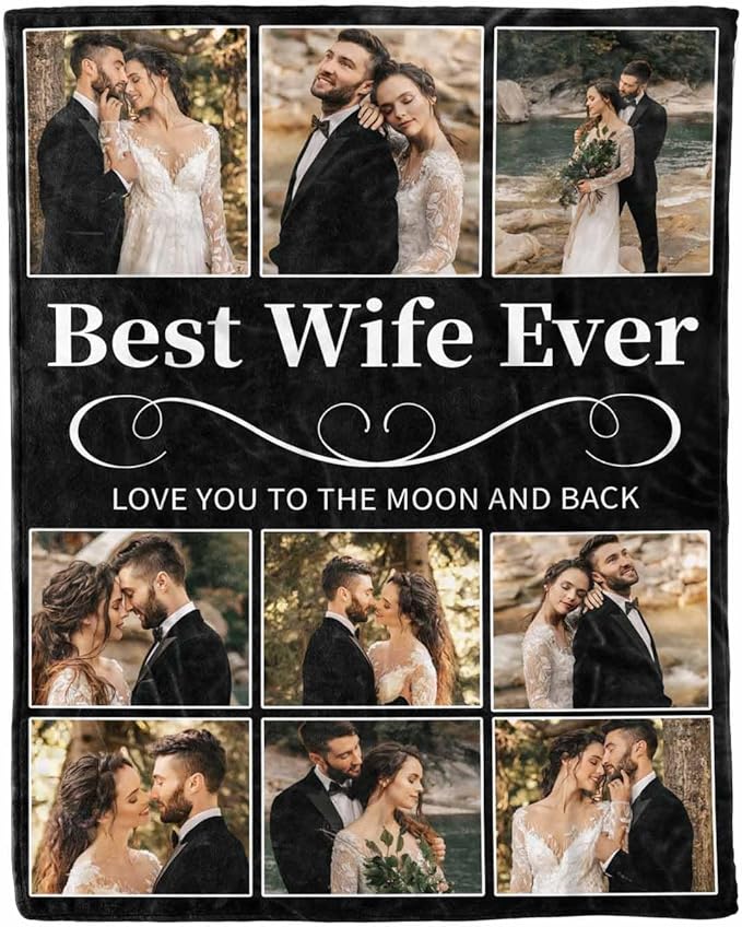 Custom Blanket with Picture, 9 Photos Customized Blankets Photo Blankets Customize Couples Personalized Gifts for Girlfriend Boyfriend Gifts