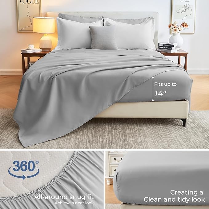 Sasttie King Size Comforter Set, 7 Pieces Bed in a Bag King, Complete Bedding Set Includes Comforter, Flat Sheet, Fitted Sheet, Pillowcases and Pillow Shams, Ivory & Light Grey