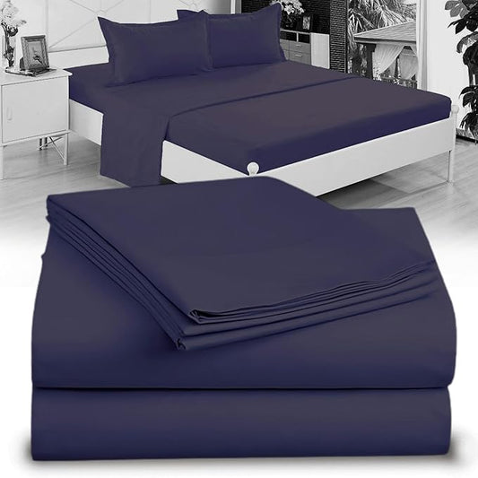 DESTINY CRESCENT BEDDING Microfiber Double Brushed Twin Navy Blue 3 PC Bed Sheets Soft and Comfy-15'' Deep Pocket,39''x75'' Great for Kids Room,Guest Room,Dorms,Camps,Twin Beds (Navy Blue)