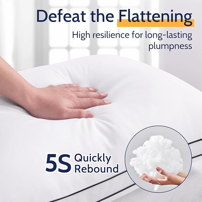 Pillows Queen Size Set of 2, Bed Pillows for Sleeping 2 Pack, Luxury Hotel Quality, Supportive Queen Pillows with Soft Down Alternative for Back Stomach Side Sleepers, Machine Washable