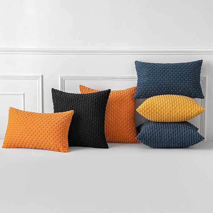 MIULEE Pack of 2 Decorative Throw Pillow Covers 18x18 Inch Soft Boho Striped Textured Corduroy Pillow Covers Modern Farmhouse Home Decor for Couch Bed Sofa Living Room Black