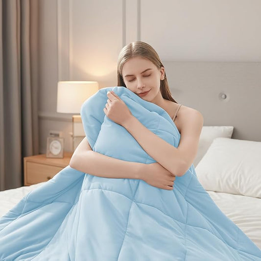 HYLEORY Cooling Comforter Twin Size - Summer Cooling Blanket for Hot Sleepers/Night Sweats, Double-Sided Cold Touch Silky Ice Comforters, Breathable Lightweight Beddings, Cool Blue, 68"x90"