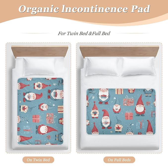 Waterproof Bed Pad Reusable Changing Pad Toddler Mattress Protector Large Pee Pad Baby Diaper Pad Soft Washable Liner Christmas Gnome and Boxes Blue