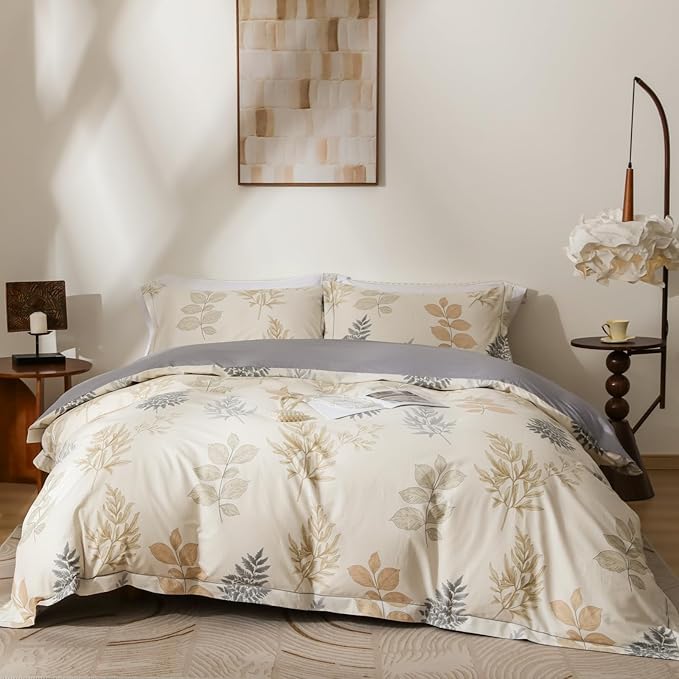 OAITE Duvet Cover Set Twin Size Floral Pattern Ultra Soft 100% Cotton Duvet Cover Sets 3-PC, Breathable Duvet Cover with Zipper Closure & Corner Ties(2 Pillow Shams,1 Duvet Cover)