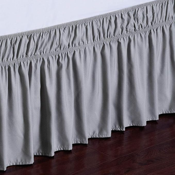 MEILA Wrap Around Bed Skirt Three Fabric Sides Elastic Dust Ruffled 14 Inch Tailored Drop,Easy to Install Fade Resistant-Grey, Twin/Full