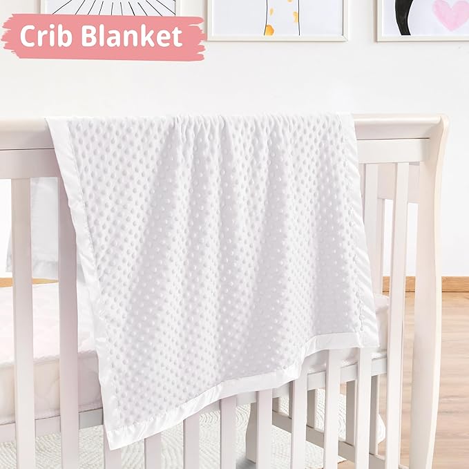 Pro Goleem Baby Soft Minky Dot Blanket with Silky Satin Backing Baby Gifts for Boys and Girls (White, 30’’ x 40’’)