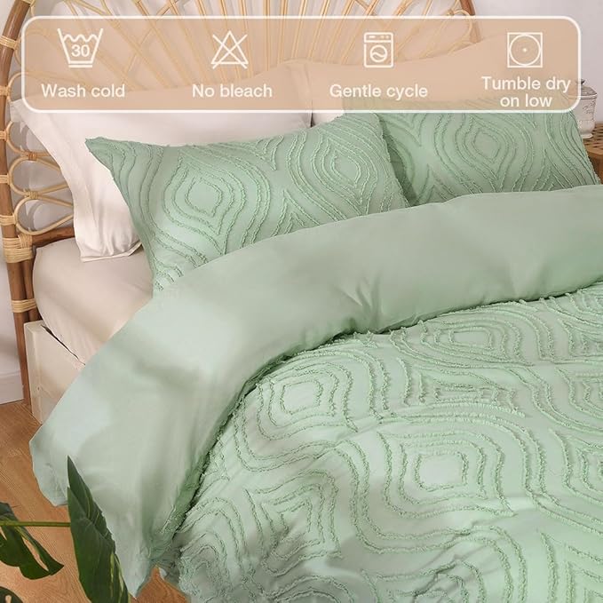 Lekesky Duvet Cover King Size, Teal Blue Tufted King 3pc Ultra Soft Microfiber Breathable Shabby Chic Bedding Sets with Zipper Ties (No Comforter)