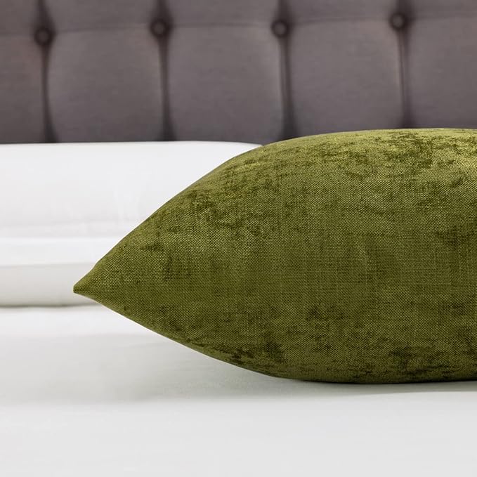AMBERIS 2 Pillowcases (45×45cm)(Without Insert) Green, Chenille Soft No Fading Modern 2 Pillowcases (Without Insert)