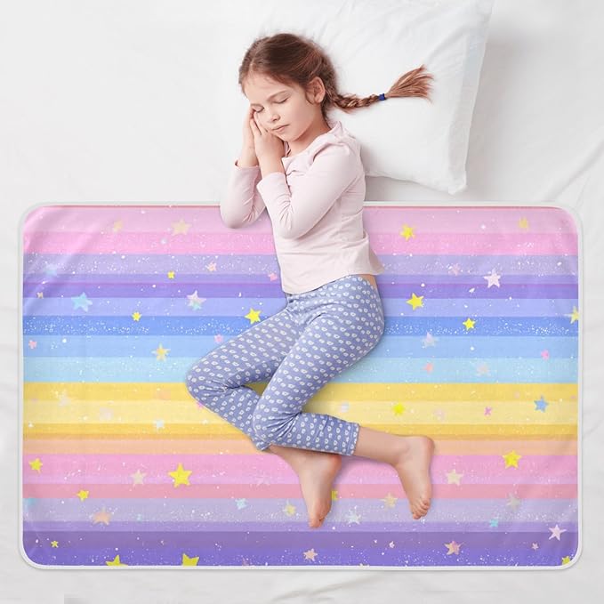 Waterproof Bed Pad Reusable Changing Pad Toddler Mattress Protector Large Pee Pad Baby Diaper Pad Soft Washable Liner Rainbow Stripes and Stars