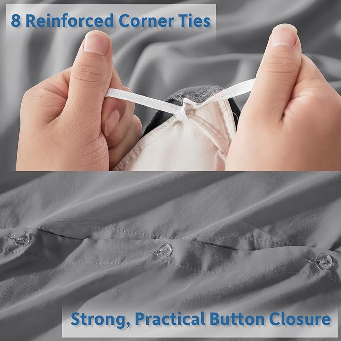 Nestl Queen Duvet Cover Set with Comforter Insert - Grey 4 Piece 90x90 Duvet Cover & 2 Pillow Shams with White Quilted Down Alternative Comforter, Ultra Soft, All Season