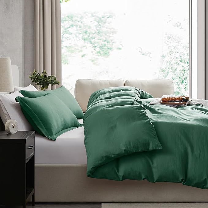 Nestl Dark Green Duvet Cover Full Size - Soft Prewashed Full Size Duvet Cover Set, 3 Piece, with Zipper Closure, 1 Duvet Cover 80x90 inches and 2 Pillow Shams