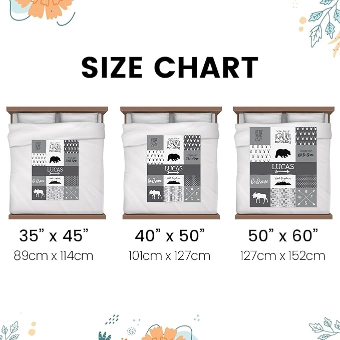 Custom Micro Fleece Baby Blanket for Boys with Double Layer, Breathable and Soft Lightweight Receiving Blanket for Newborns, 35x45 Inches, Woodland Bear, Gray