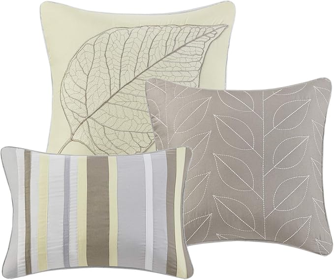Madison Park Caelie Quilt Modern Classic Design All Season, Breathable Coverlet Lightweight Bedding Set, Matching Shams, Decorative Pillow, King/Cal King(104"x94"), Leaf Yellow 6 Piece