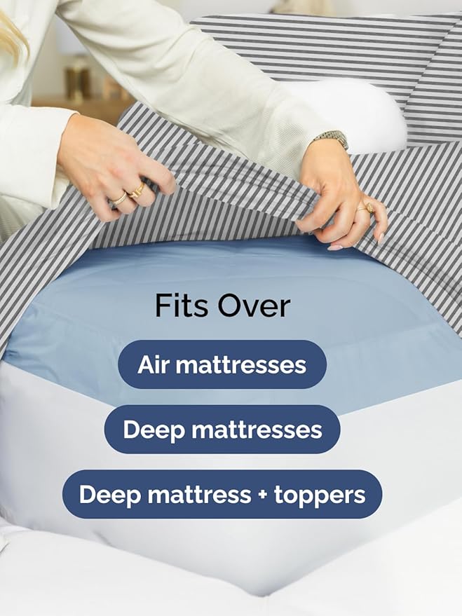Extra Deep Full Sheet Set - 6 Piece Breathable and Cooling Sheets - Hotel Luxury Bedding for Women, Men, Kids & Teens - Easy & Secure Fit - Soft and Wrinkle Free - Extra Deep Pockets - Grey Stripes