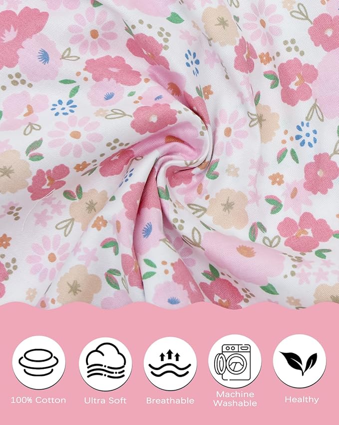 ALVABABY Toddler Pillowcases 2 Pack Organic Cotton Kids Pillow Cover Fit 13"x 18" or 14"x19" Envelope for Girl Sleepy Travel Pink Flower 2TPW38A