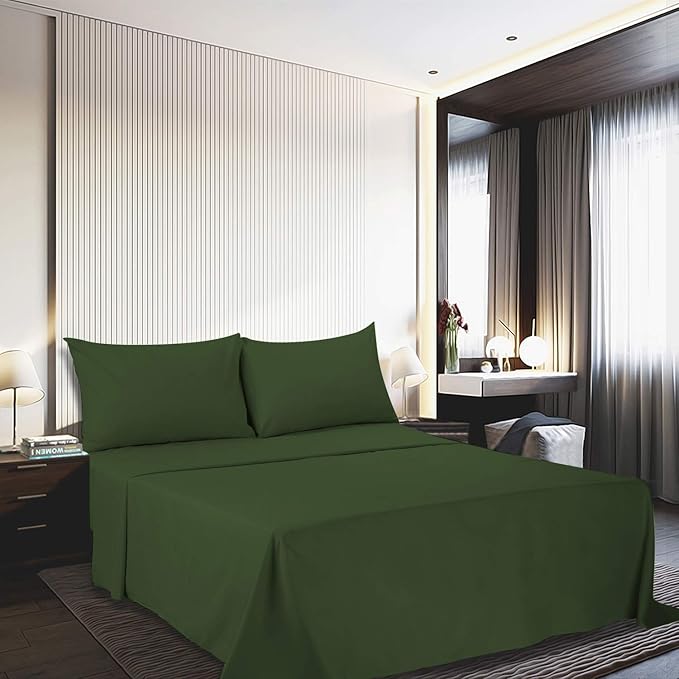 Best Season 3 Piece Bed Sheet Set (Twin Size Olive Green) 1 Flat Sheet,1 Fitted Sheet and 1 Pillow Cases,100% Brushed Microfiber 1800 Luxury Bedding,Deep Pockets,Extra Soft & Fade Resistant