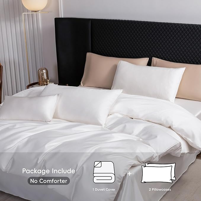 MooMee Duvet Cover Set 100% Extra Long Staple Cotton 600 Thread Count Silky Sateen Smooth Luxury Soft Breathable Durable Hotel Quality Bedding, 3 Pieces (Bright White,California King 104"x98")