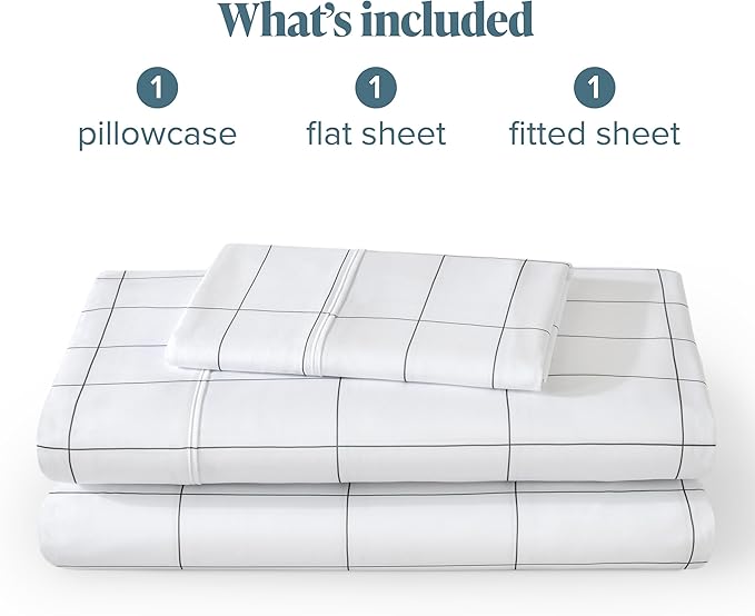Bare Home Twin XL Sheet Set - College Dorm Size - Premium 1800 Ultra-Soft Microfiber Twin Extra Long Sheets - Double Brushed - Sheets Set - Deep Pocket - Bed Sheets (Twin XL, Grid - White/Grey)