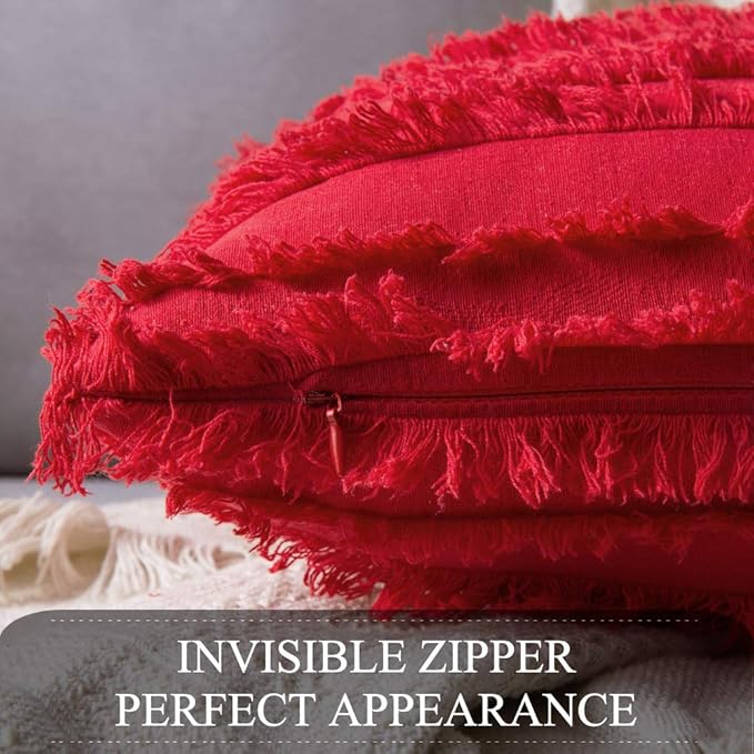 MIULEE Set of 2 Decorative Boho Throw Pillow Covers Linen Striped Jacquard Pattern Cushion Covers for Sofa Couch Living Room Bedroom 18x18 Inch Red