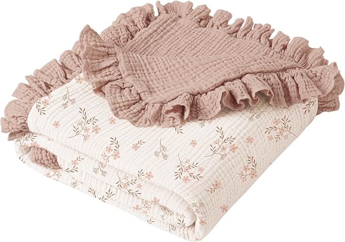 Konssy Flounce Muslin Baby Blankets, Cotton Crib Blanket for Baby Infant Toddler, Super Soft and Lightweight Nursery Blankets 40"x36" (Petal Dream)
