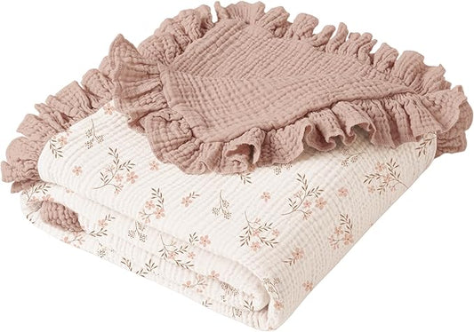 Konssy Flounce Muslin Baby Blankets, Cotton Crib Blanket for Baby Infant Toddler, Super Soft and Lightweight Nursery Blankets 40"x36" (Petal Dream)