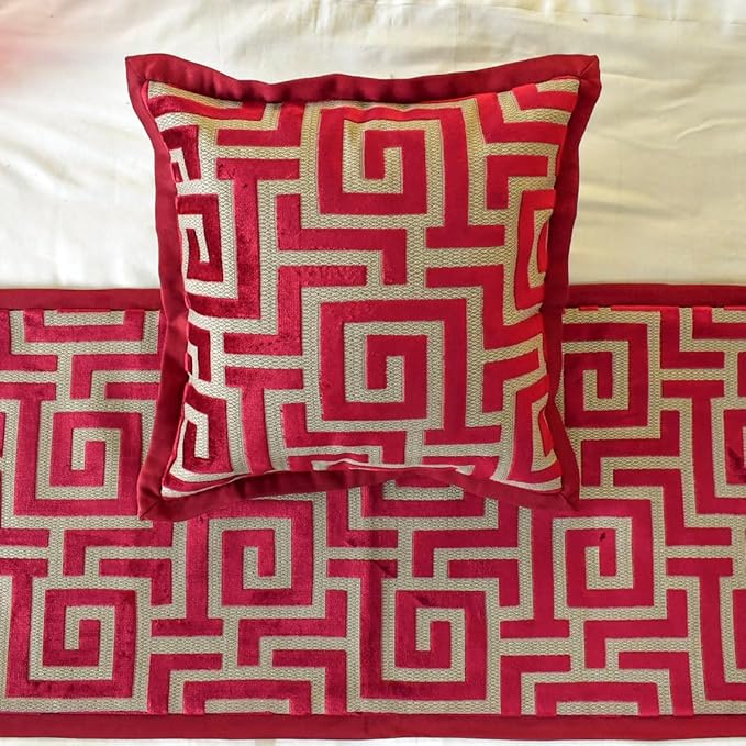 The HomeCentric King/Queen/Twin Red Designer King 90"x18" Bed Runner Without Pillow Cover, Maze Bed Scarf on Velvet Fabric - Path