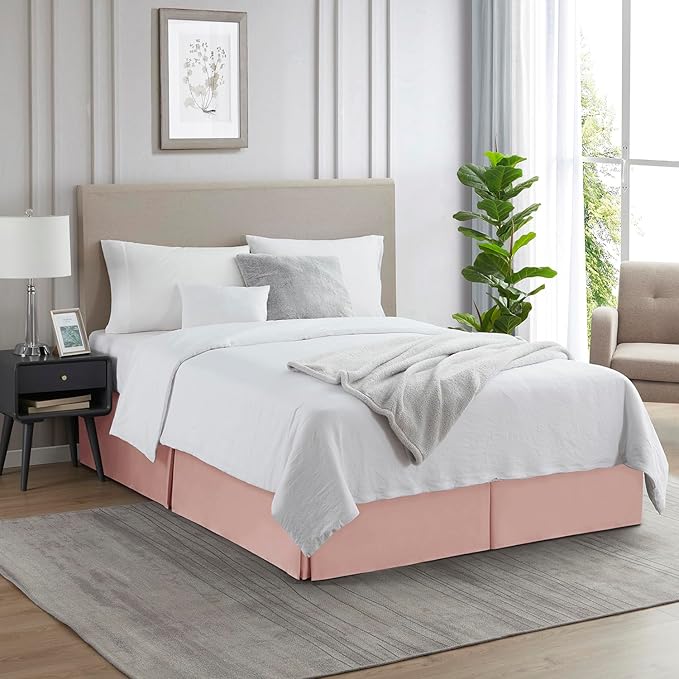Nestl Peach Beige Bed Skirt King Size - King Bed Skirt 14 Inch Drop - Brushed Microfiber Bed Skirts - Hotel Quality Pleated Bed Skirt - Shrinkage & Fade Resistant
