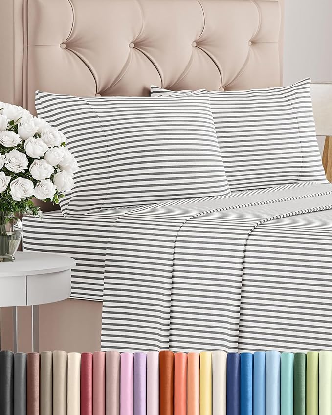 King Size 4 Piece Sheet Set - Comfy Breathable & Cooling Bed Sheets Set - Hotel Luxury Bedding for Women, Men, Kids, Teens, Boys & Girls - Deep Pockets, Soft, Wrinkle Free - Oeko-Tex - Grey Stripes 2