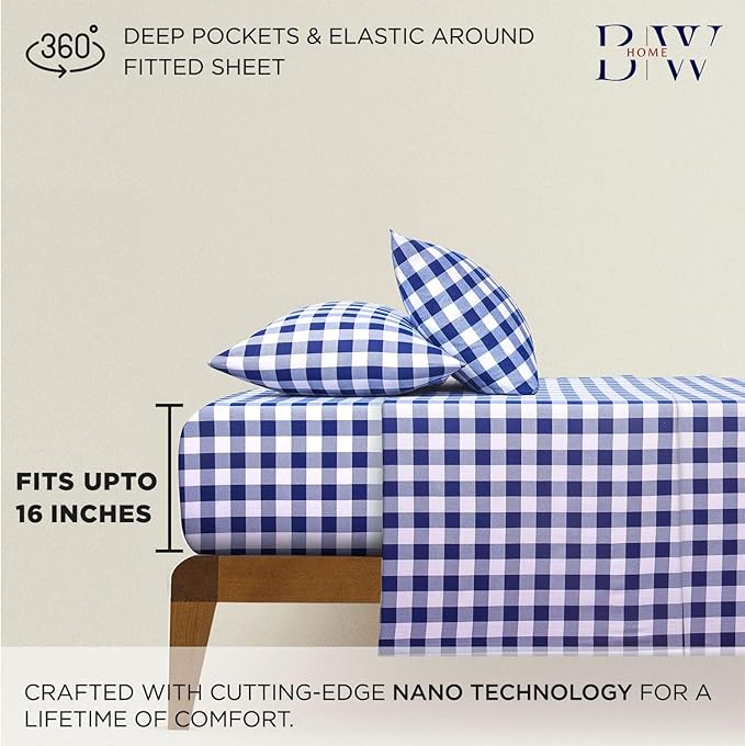Briarwood Home® Printed Flannel Sheet Set, 100% Natural Cotton, Soft, Warm & Deep Pocket, Advanced Nano-Tech Making it Resistance to Pilling; Brushed 6 Times for Softness (Buffalo Navy Blue, Queen)