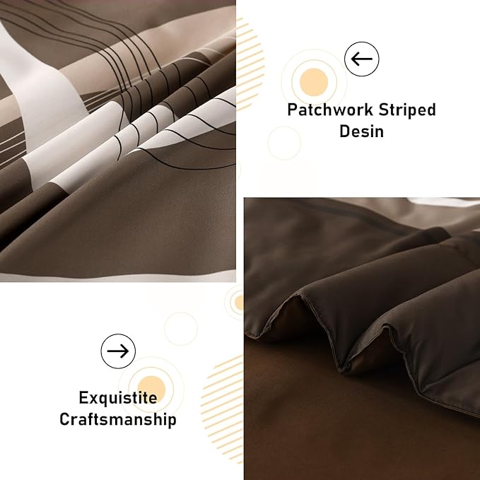 Brown Comforter Set Full Size, 8 Pieces Bed in a Bag Patchwork Striped Comforter Set, Soft Microfiber Boho Bedding Set for All Season(78"×90")