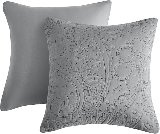 Oversized King Bedspread 128x120 Extra Wide, Ultrasonic Lightweight Bedding Cover, Paisley Pattern, Reversible, 5 Piece, 100% Microfiber, Grey
