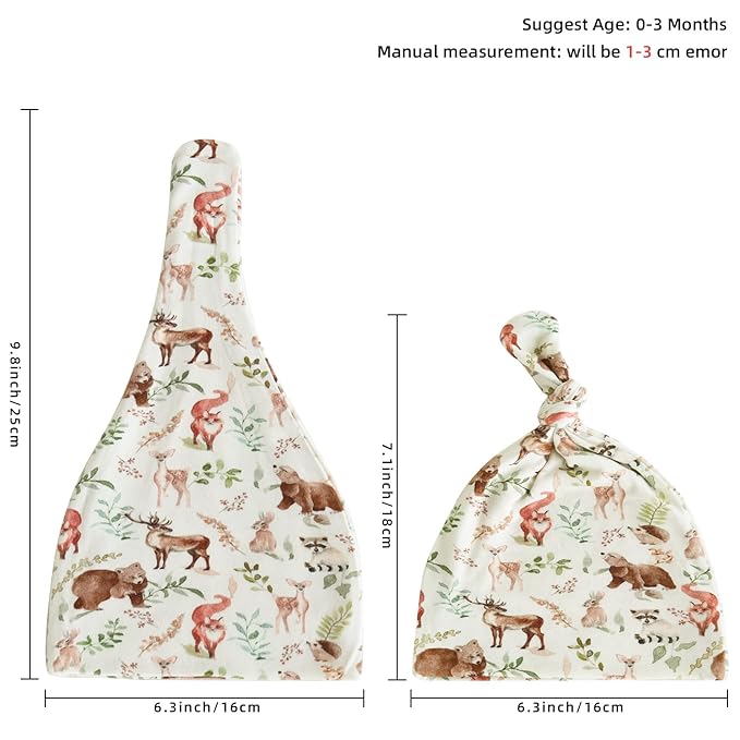 LifeTree Muslin Swaddle Blankets, Muslin Baby Boy Swaddle Blanket and Hat Set with Birth Announcement Card, Newborn Unisex Receiving Blankets Woodland Forest Animals