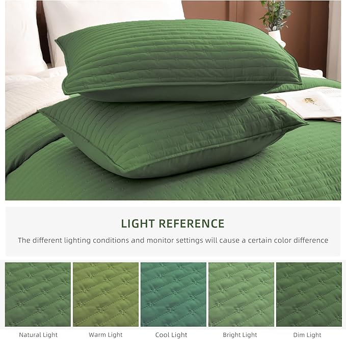 Lady Ann Oversized Queen Quilt Set,3 Pcs Olive Green Oversized Queen Bedspreads 100x106 for Bed, Lightweight & Soft Farmhouse Coverlet All Season Extra Large Quilted Bedding Sets