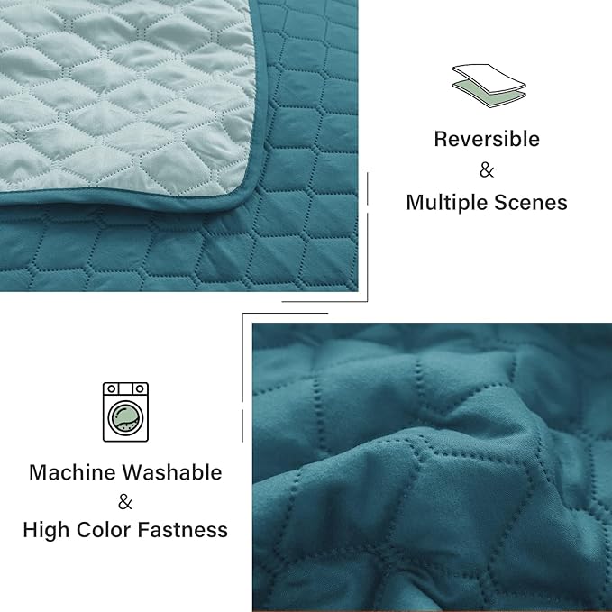 Exclusivo Mezcla Reversible Full Queen Quilt Bedding Set with Pillow Shams, Lightweight Quilts Queen Size, Soft Bedspreads Bed Coverlets for All Seasons - (Dusty Teal, 90"x96")