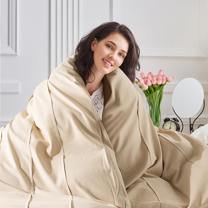 NEXHOME PRO 100% Organic Cotton Duvet Cover Queen,Linen Like Pleated Textured Yellow Tan Duvet Cover Set, 3pc Bedding Set with Zipper Closure, Soft, Lightweight and Breathable,90"x90", No Comforter