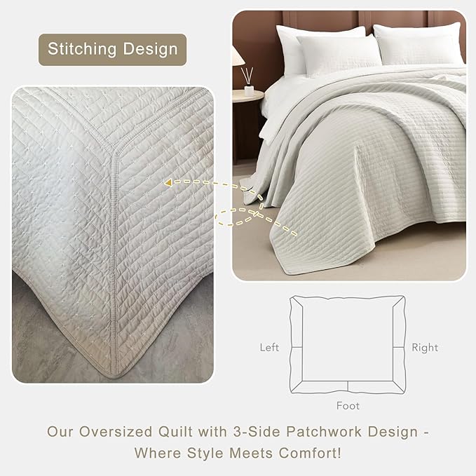Lady Ann Oversized California King Size 120x120 Bedspread Set, 3pcs Extra Large Lightweight Summer Quilt Coverlet King Size, Wheat Quilted Blanket Thin Comforter Bed Cover Ultra Soft and Cozy