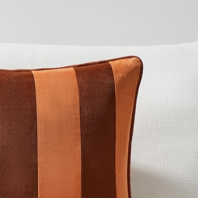 MONDAY MOOSE Decorative Throw Pillow Covers Cushion Cases, Set of 2 Soft Velvet Striped Piping Edge Designs, Pillow Inserts Not Included (20x20 inch, Rust/Coral)