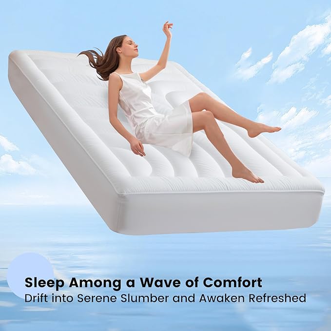 Waterproof Mattress Pad King, Quilted Fitted King Mattress Topper, Five-Layers Noiseless Mattress Protector Cover with 8"-21" Deep Pocket, Machine Washable, White, 78x80
