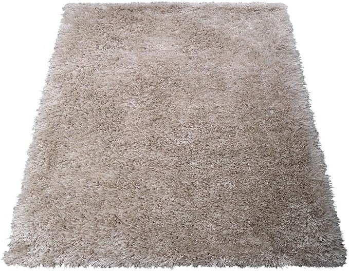 Rugsotic Carpets Hand Tufted Shag Polyester 5'x8' Area Rug Solid Ivory K00111