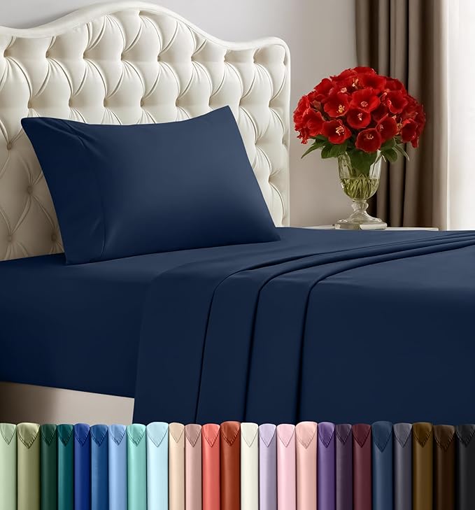 Utopia Bedding Twin Sheet Set – 3 Piece Bed Sheets for Twin Size Bed, Soft and Breathable Microfiber, Includes 1 Fitted Sheet, 1 Flat Sheet and 1 Pillowcase (Navy Blue)