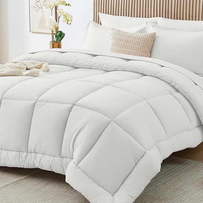 Sasttie Twin XL Comforter Set, 5 Pieces Twin XL Bed in a Bag, Complete Bedding Set Includes Comforter, Flat Sheet, Fitted Sheet, Pillowcase and Pillow Sham, Ivory