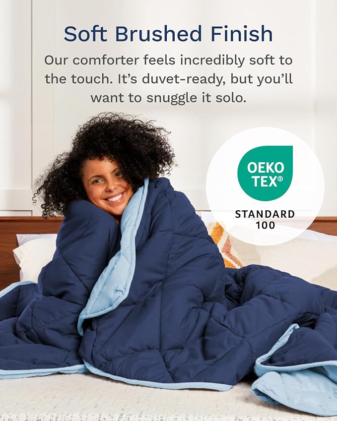 ViscoSoft Microfiber All Seasons Down Alternative Quilted Comforter - Cooling Breathable Premium Soft Reversible Microfiber Duvet Blanket, Light Blue/Dark Blue, King/California King
