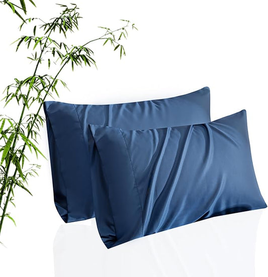 TELUS Pillow Cases King Size 2 Pack, Bamboo Rayon Cooling Pillowcases with Envelope Closure, Cool Breathable Pillow Case for Hot Sleepers & Night Sweats, 20x40 inch, Deep Blue