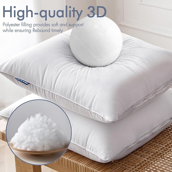 MIULEE Queen Bed Pillows 20 x 30 Pillow Inserts (Set of 2) -Decorative Throw Pillow Inserts with 100% Cotton Covers Rectangle Queen Size for Bed Couch