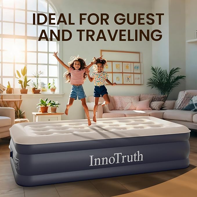 InnoTruth Twin Air Mattress with Built in Pump, Famiy Choice Award Winner, Inflatable Blow up Mattress, 18" Raised Colchones Inflables Air Bed, Ideal for Home and Outdoor, 300lb Weight Capacity