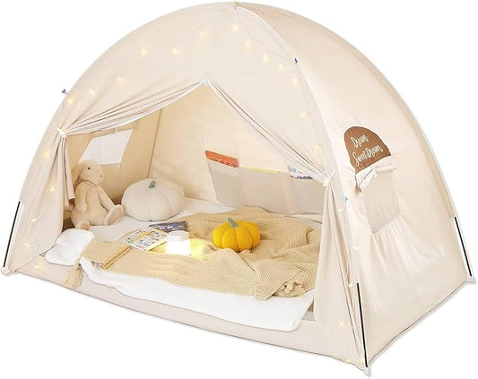 Twin Bed Tent for Kids, Indoor Blackout Sleeping Tent with Dreamy Canopy, Breathable Privacy Bunk Beds, Ideal for Drafty Rooms or Cottage-Style Spaces, Nature
