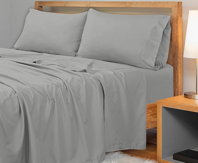 Royale Linens 300 Thread Count 100% Long Staple Combed Cotton Flat Sheet - Super Soft - Top Sheets - California King Flat Sheet Sold Separately - Breathable, Cool & Crisp Sheets Only(Cal King, Silver)