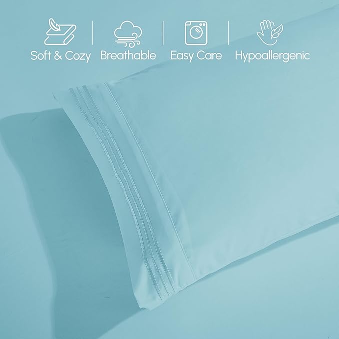 Elegant Comfort Luxurious 1500 Premium Hotel Quality Microfiber Three Line Embroidered Softest 4-Piece Bed Sheet Set, Wrinkle and Fade Resistant, Twin/Twin XL, Aqua Blue
