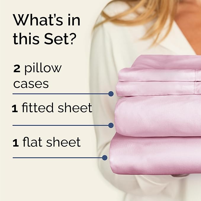 Twin 4 Piece Sheet Set - Comfy Breathable & Cooling - Ultra-Soft Hotel Luxury Bedding Set with 8-16 Inch Deep Pockets - 1 Flat & 1 Fitted Sheet & 2 Pillowcases - Wrinkle Free & Easy Care - Light Pink