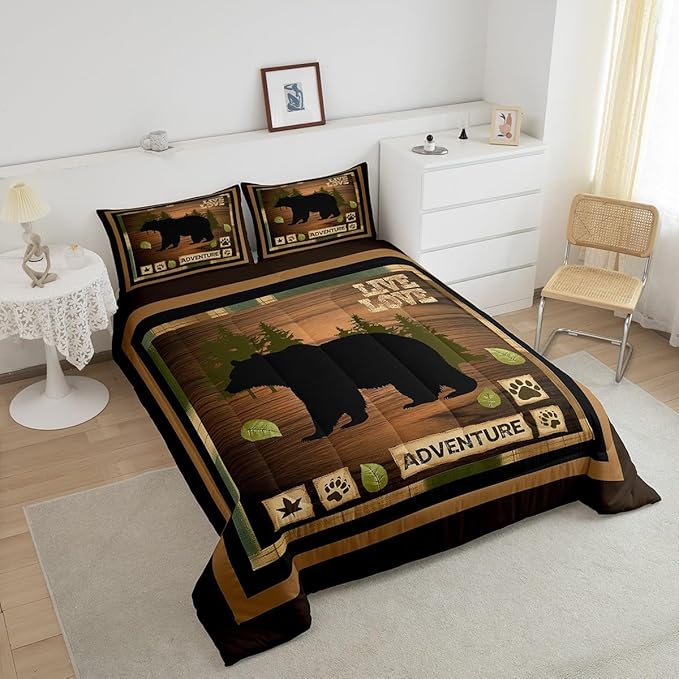 Feelyou King Size Rustic Bear Bedding Set Wildlife Hunting Comforter Set Bear and Paw Comforter for Kids Boys Girls Cabin Duvet Insert Kids Bedroom Decor 3Pcs
